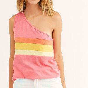 NWT Free People x Camp Collection One Shoulder Retro Stripe Tank Top Size Large